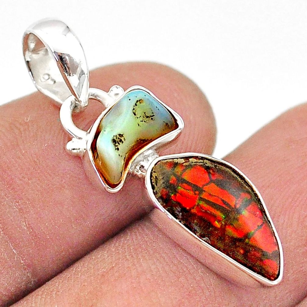 6.67cts natural ammolite ethiopian opal rough 925 silver pendant jewelry t70267