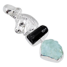 11.71cts natural aqua aquamarine rough 925 silver horse pendant jewelry r55497