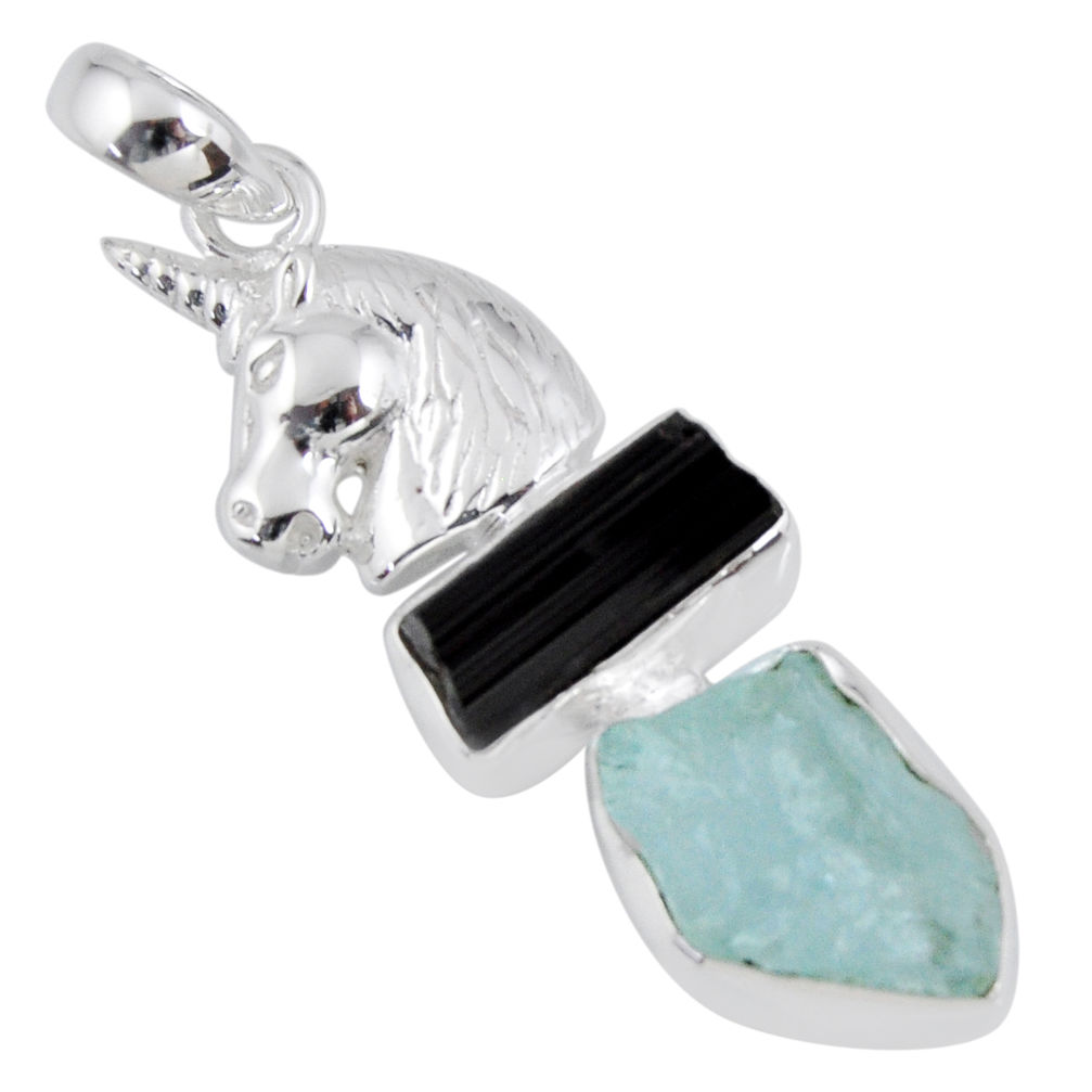 12.34cts natural aqua aquamarine rough 925 silver horse pendant jewelry r55500