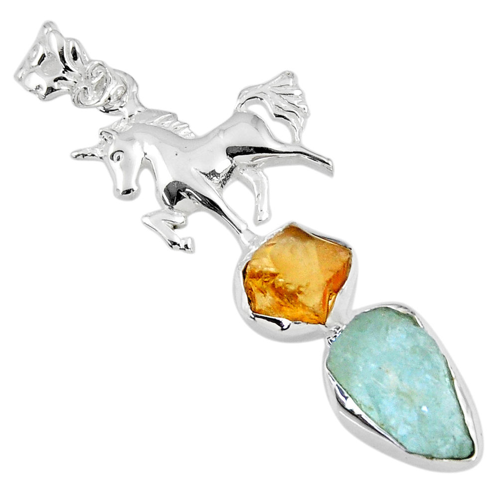 12.34cts natural aqua aquamarine rough 925 silver horse pendant jewelry r57073