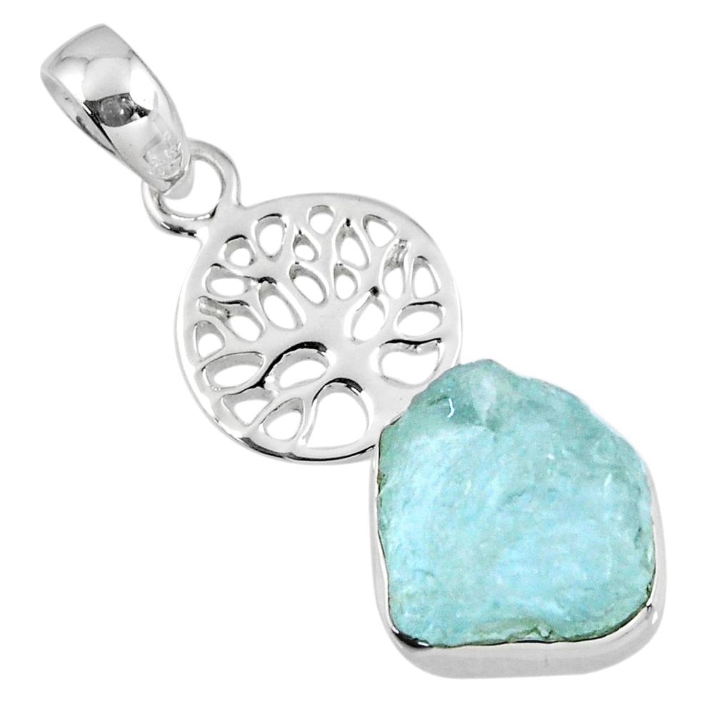 8.31cts natural aqua aquamarine rough 925 silver tree of life pendant r56781