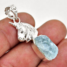 9.12cts natural aqua aquamarine rough 925 sterling silver horse pendant n46264
