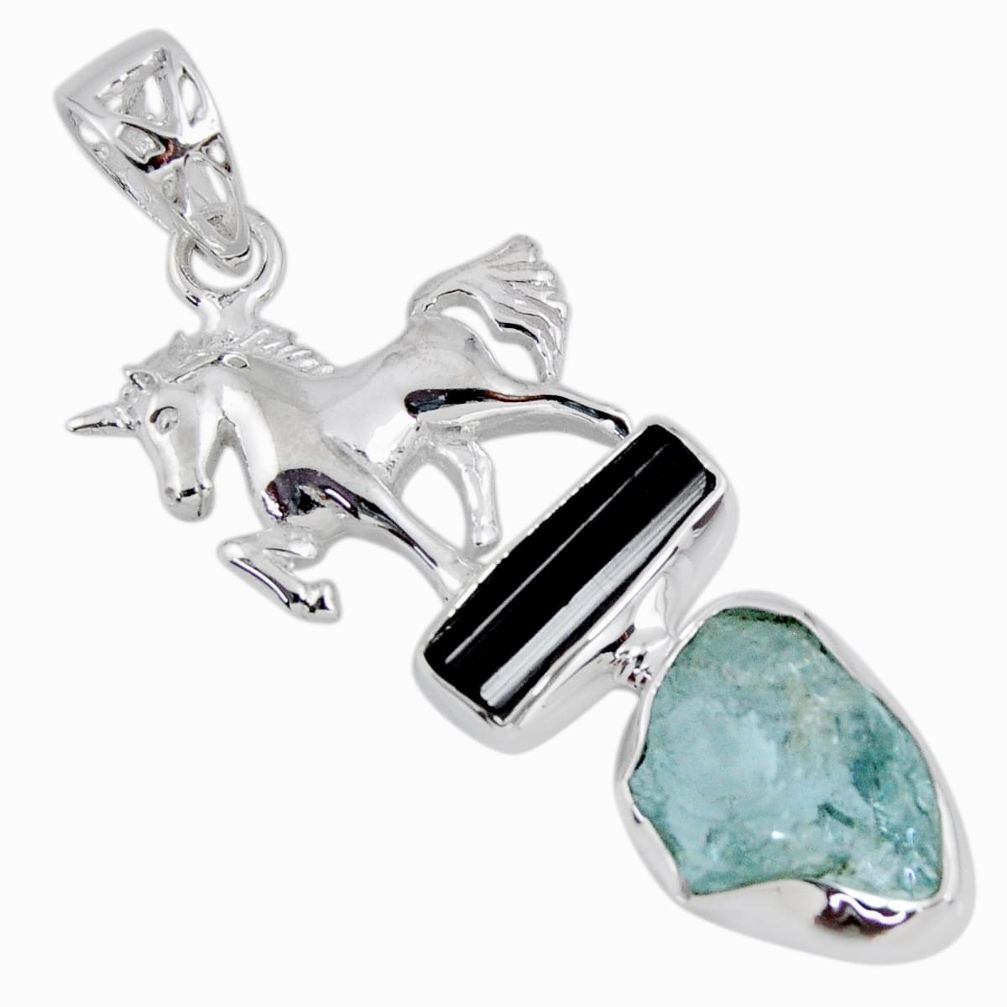 11.66cts natural aqua aquamarine rough 925 sterling silver horse pendant r55493