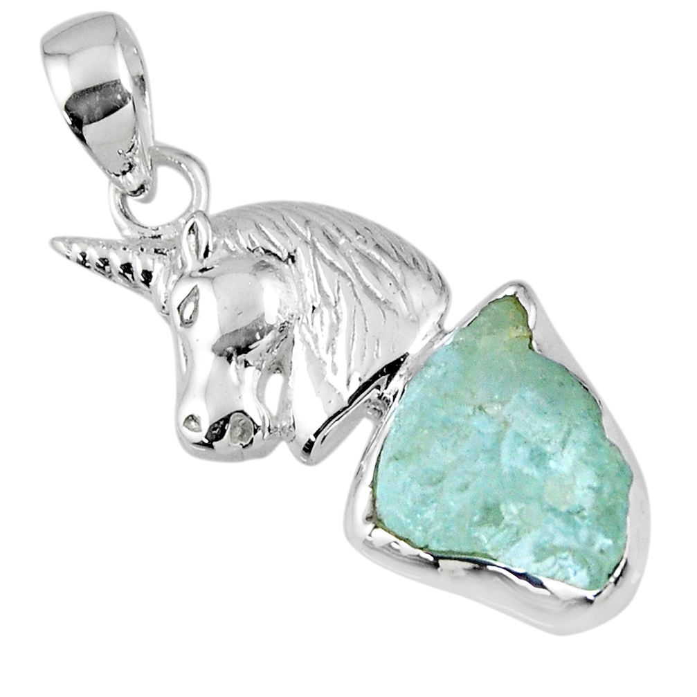 8.53cts natural aqua aquamarine rough 925 sterling silver horse pendant r56787