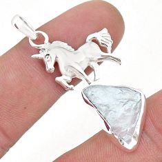 10.04cts natural aqua aquamarine rough 925 sterling silver horse pendant u49051