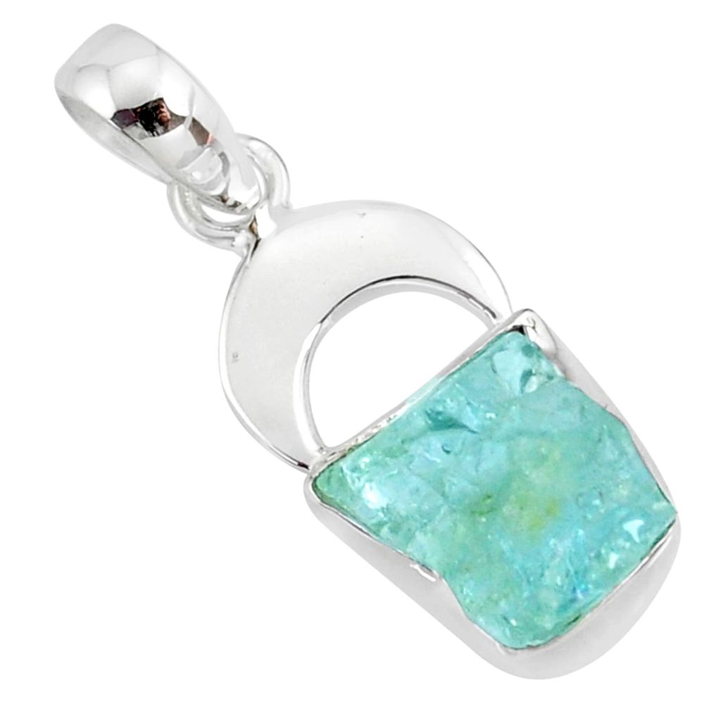 7.60cts natural aqua aquamarine raw 925 silver handmade pendant r80927