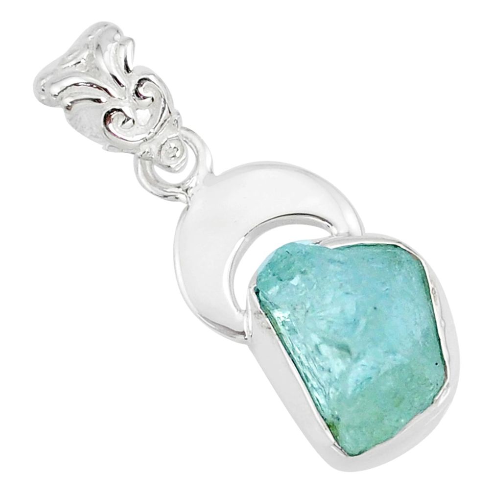 7.50cts natural aqua aquamarine raw 925 silver handmade pendant r80939