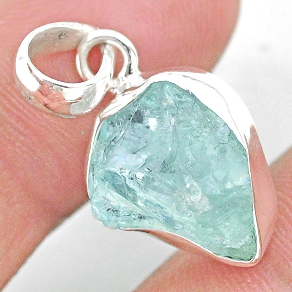 8.12cts natural aqua aquamarine raw 925 sterling silver pendant jewelry t25527