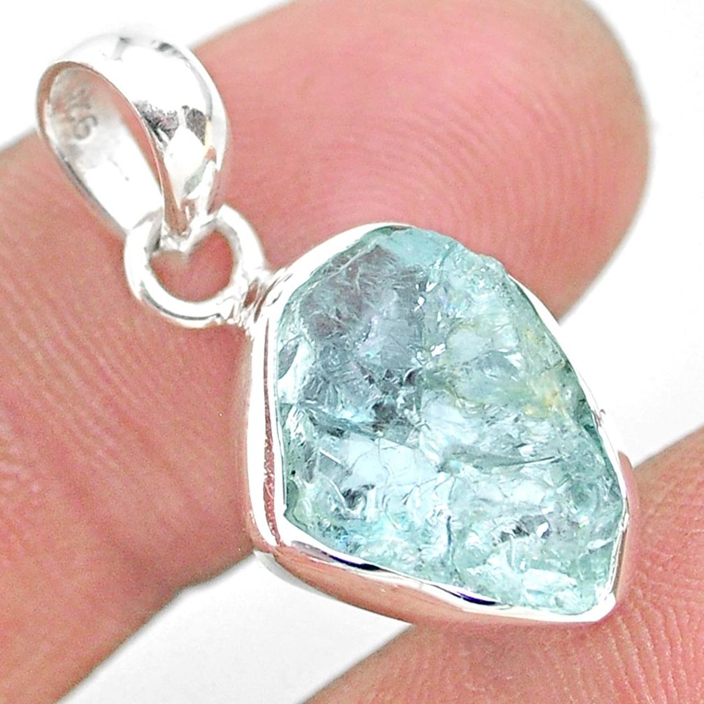 6.67cts natural aqua aquamarine raw 925 sterling silver pendant jewelry t25530