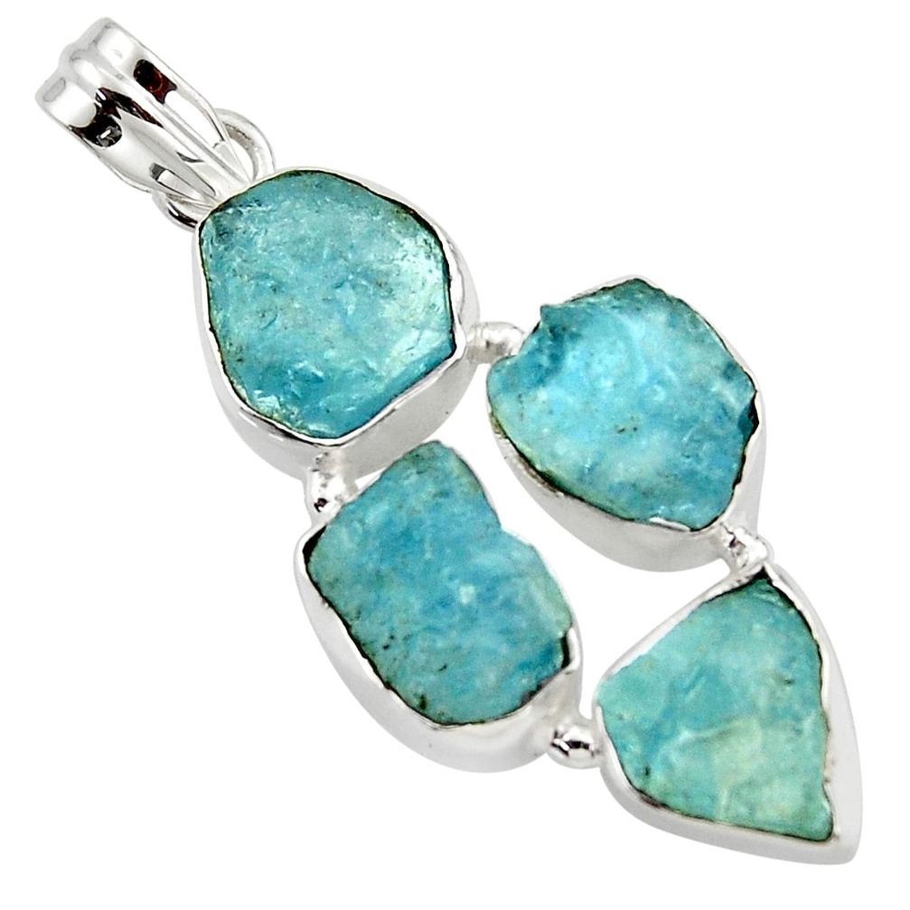 18.94cts natural aqua aquamarine rough 925 sterling silver pendant r43183