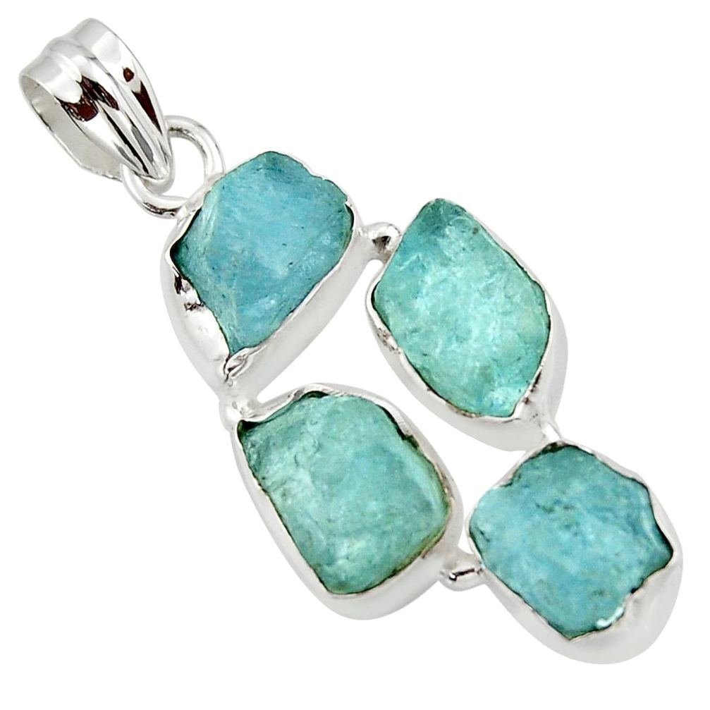 17.42cts natural aqua aquamarine rough 925 sterling silver pendant r43187