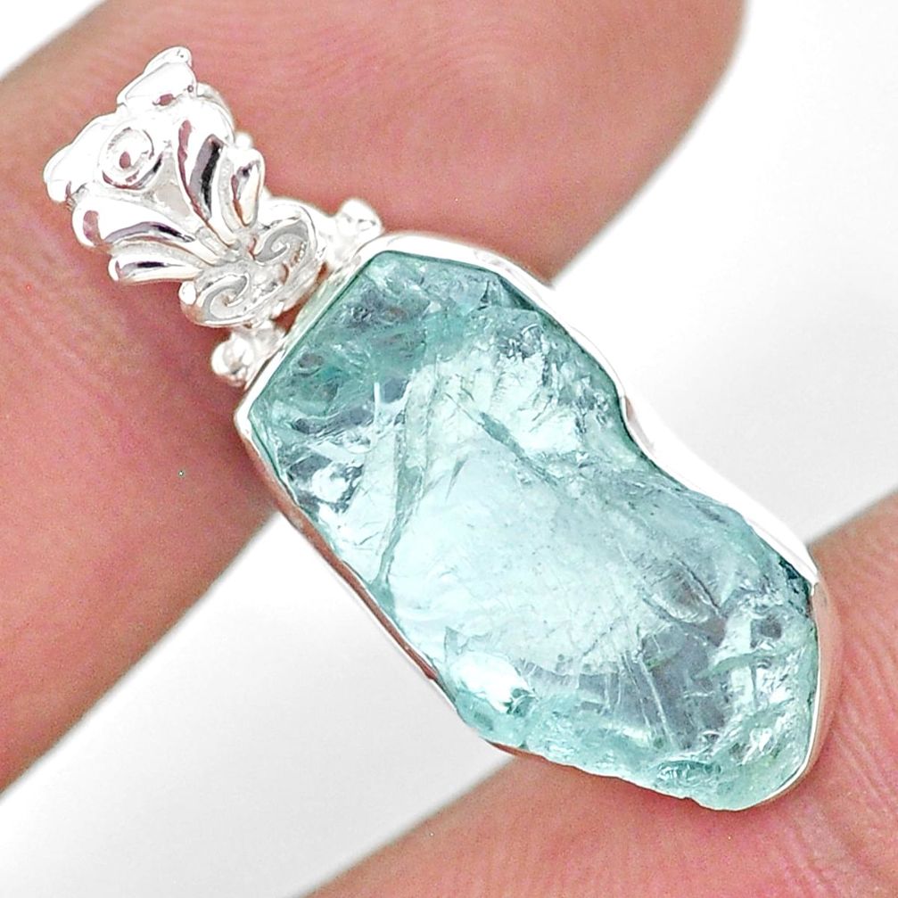 11.20cts natural aqua aquamarine raw 925 sterling silver pendant t31129