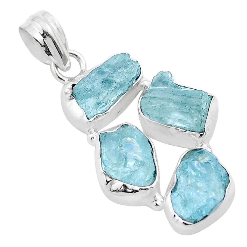 10.30cts natural aqua aquamarine rough 925 sterling silver pendant u13483