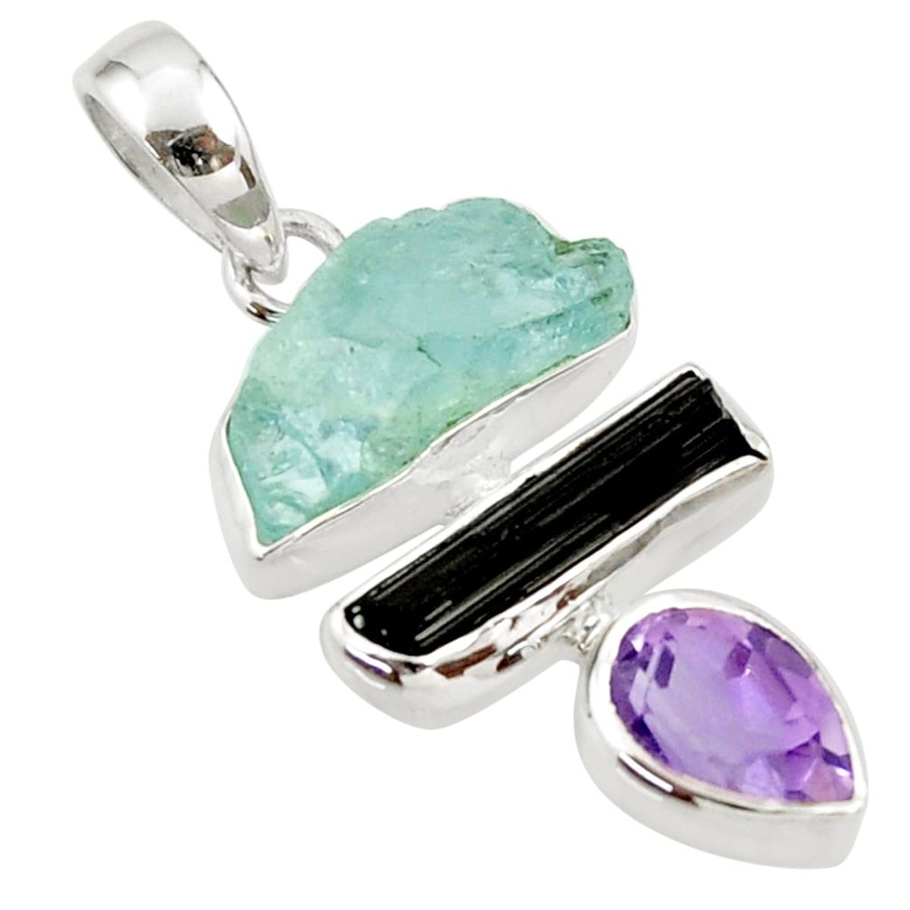 13.67cts natural aqua aquamarine rough amethyst 925 silver pendant d45352