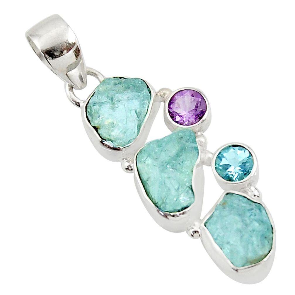 14.72cts natural aqua aquamarine rough amethyst topaz 925 silver pendant d45358