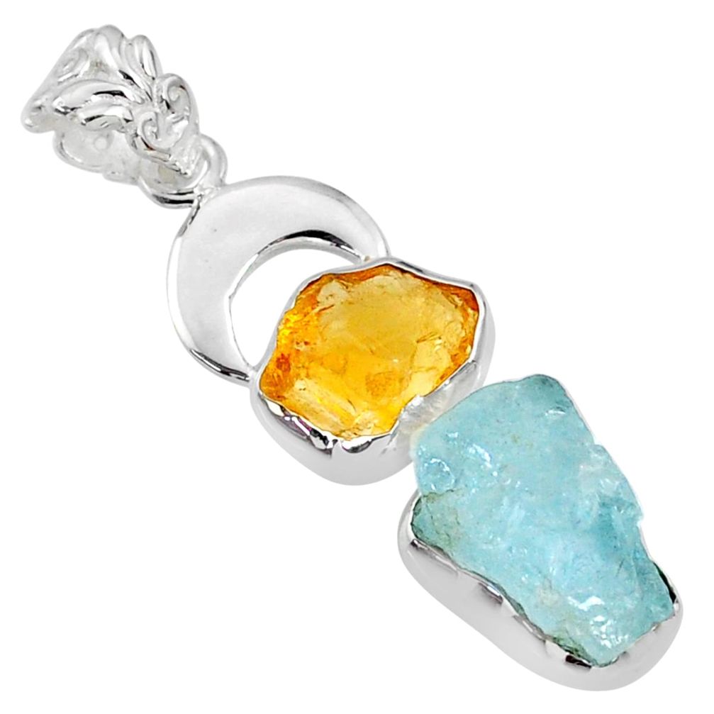 13.71cts natural aqua aquamarine rough citrine rough 925 silver pendant r65045