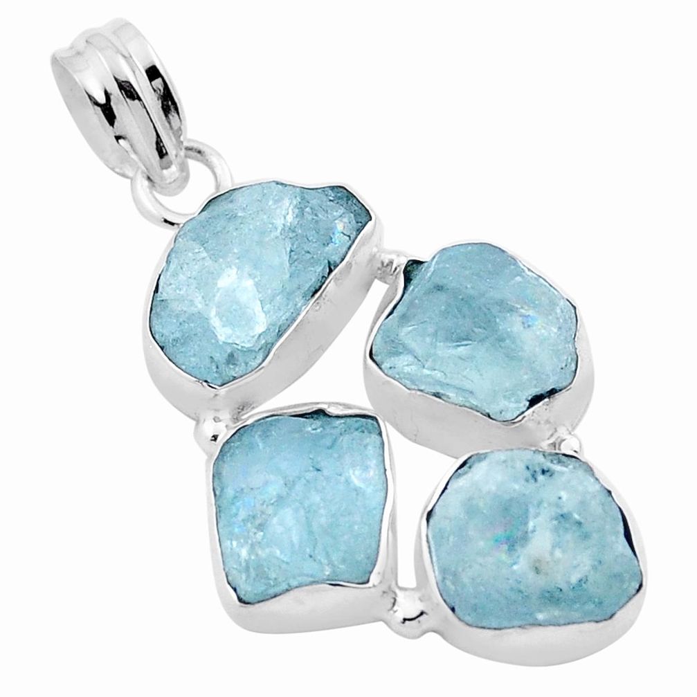 13.48cts natural aqua aquamarine rough fancy 925 sterling silver pendant u13492