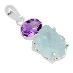 10.79cts natural aqua aquamarine rough fancy amethyst 925 silver pendant y94802