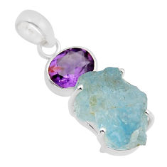 12.65cts natural aqua aquamarine rough fancy amethyst 925 silver pendant y94817