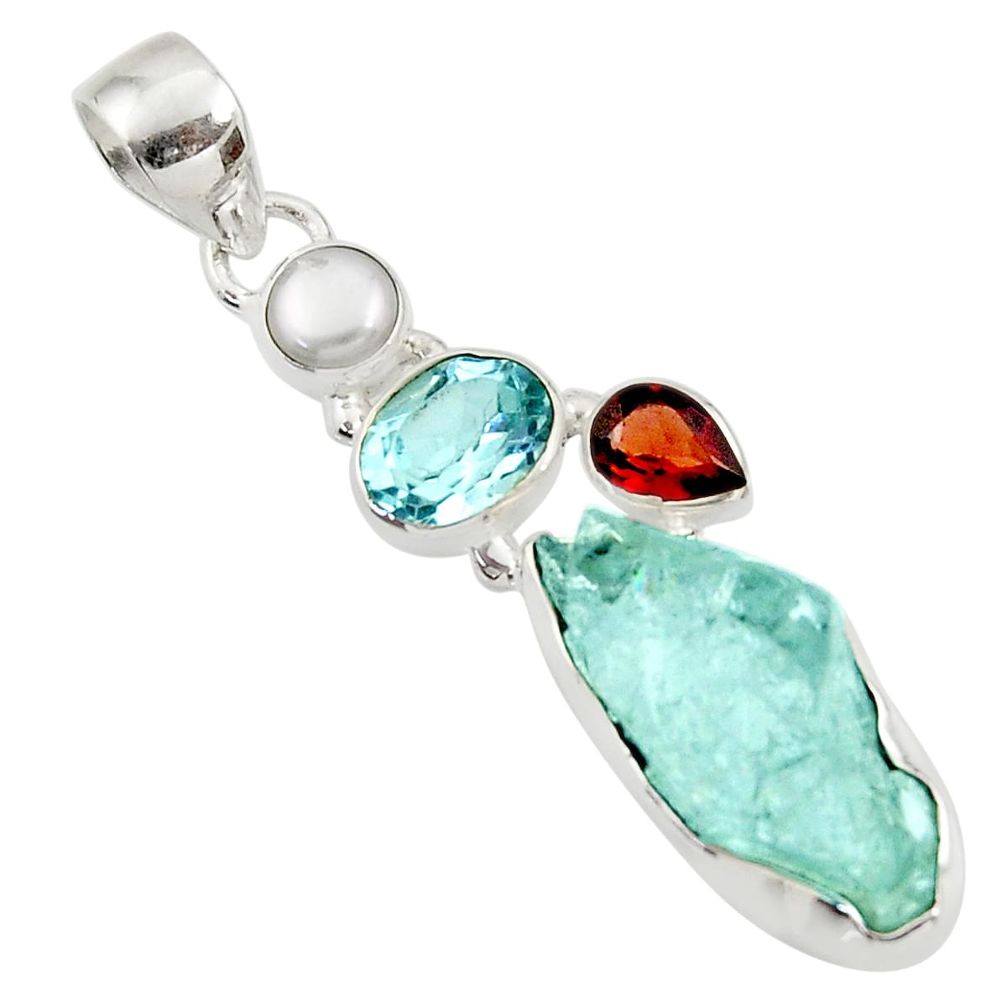  aqua aquamarine rough garnet topaz 925 silver pendant d45359