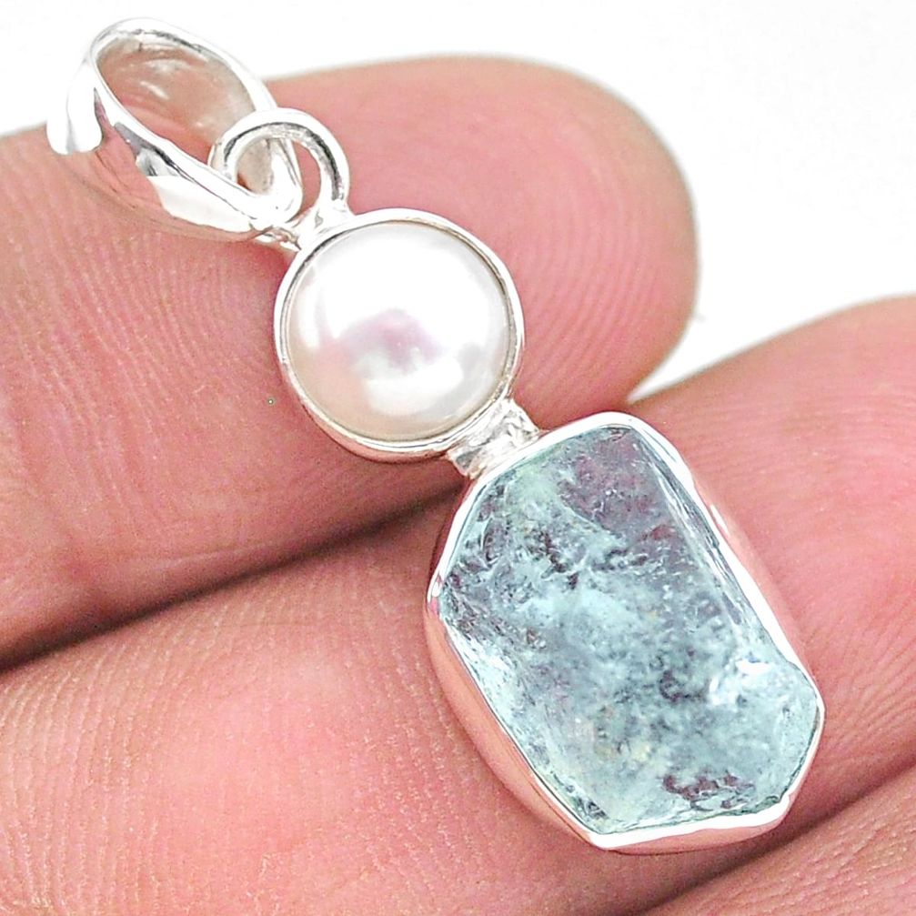 8.73cts natural aqua aquamarine raw pearl 925 sterling silver pendant t25516