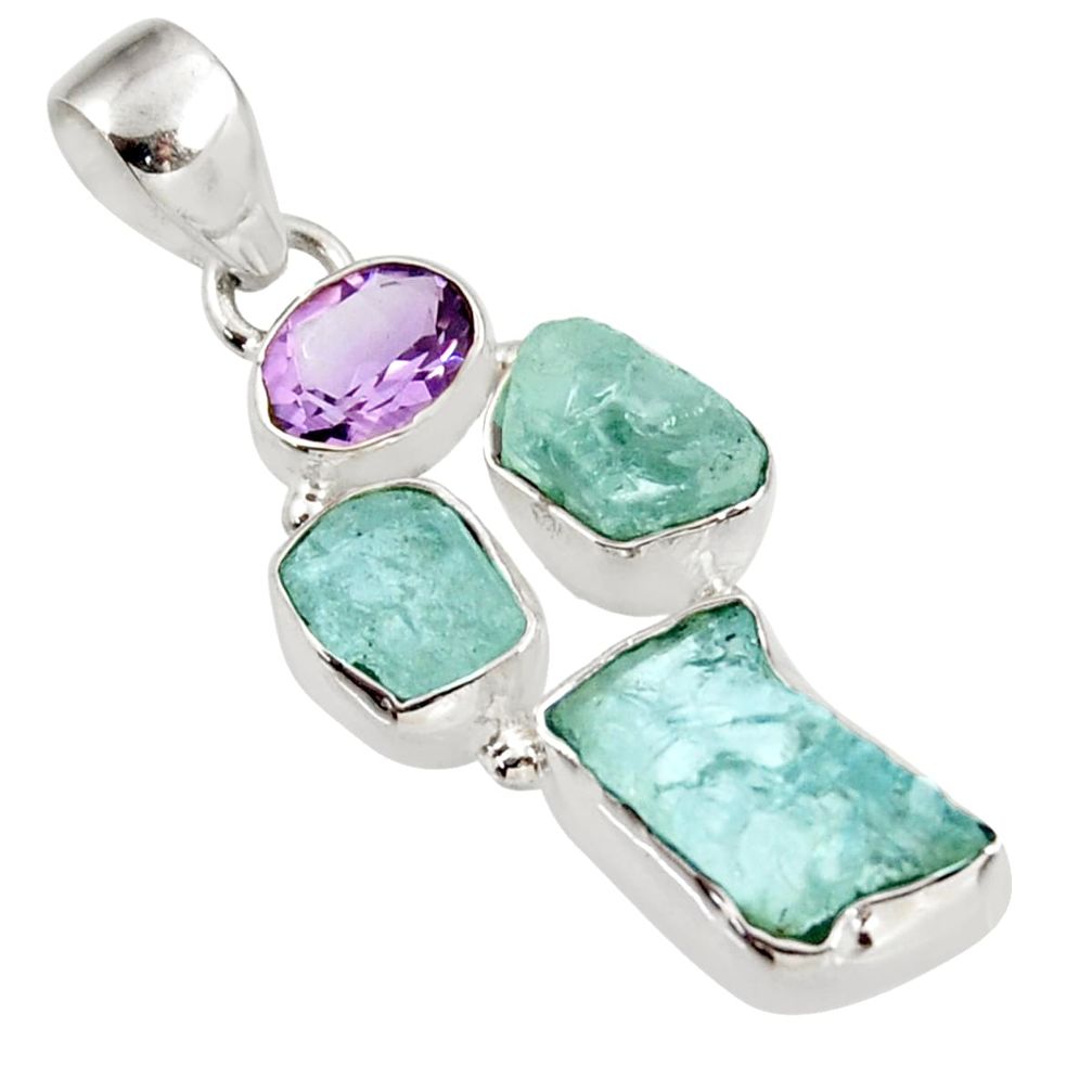  aqua aquamarine rough purple amethyst 925 silver pendant d39162