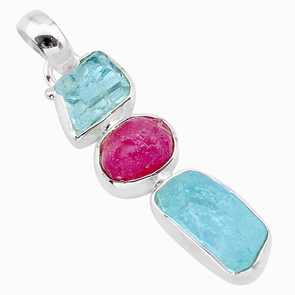 12.12cts natural aqua aquamarine raw ruby raw 925 silver pendant t33330