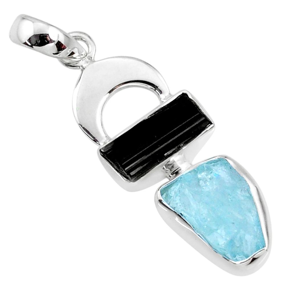 12.56cts natural aqua aquamarine rough tourmaline rough silver pendant r65058