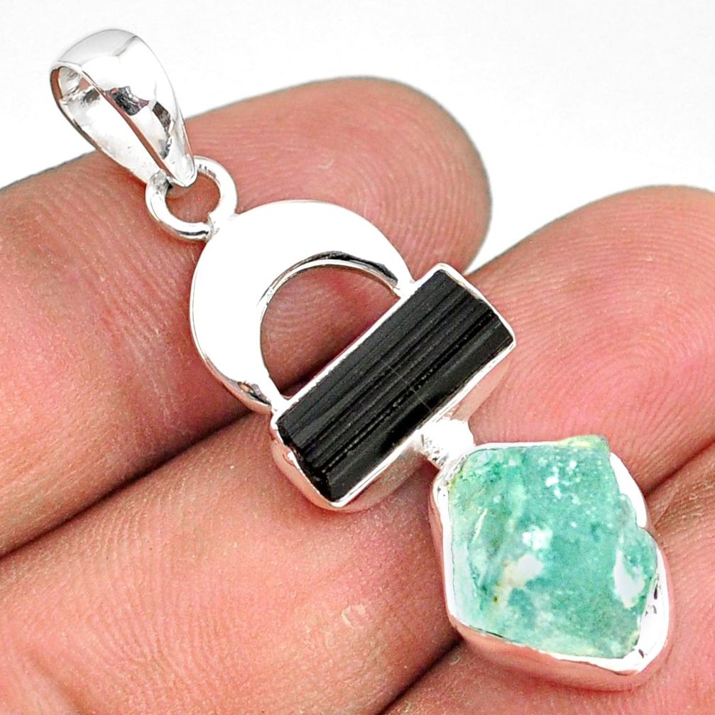 10.73cts natural aqua aquamarine raw tourmaline rough silver pendant r80803