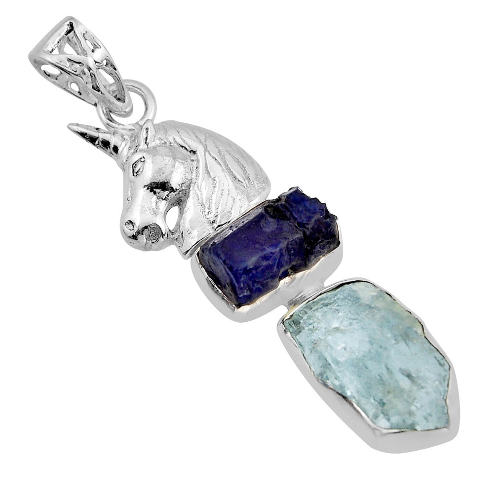 9.44cts natural aqua aquamarine sapphire rough 925 silver horse pendant n1249