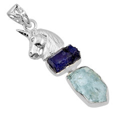 9.44cts natural aqua aquamarine sapphire rough 925 silver horse pendant n1249