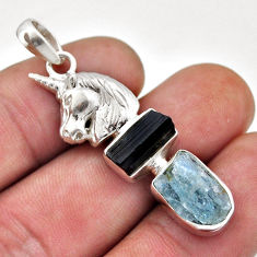 9.98cts natural aqua aquamarine tourmaline rough 925 silver horse pendant n46274
