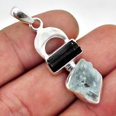 9.65cts natural aqua aquamarine tourmaline rough fancy 925 silver pendant n48208