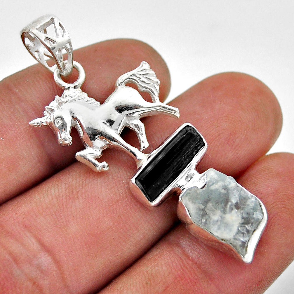 10.25cts natural aqua aquamarine tourmaline rough silver horse pendant n48205