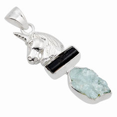 9.04cts natural aqua aquamarine tourmaline rough silver horse pendant y91421