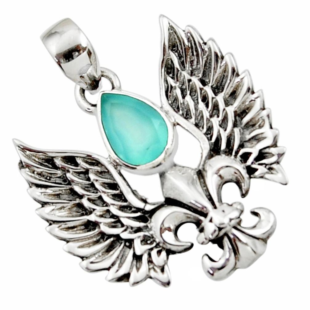 aqua chalcedony 925 silver feather charm pendant d44845