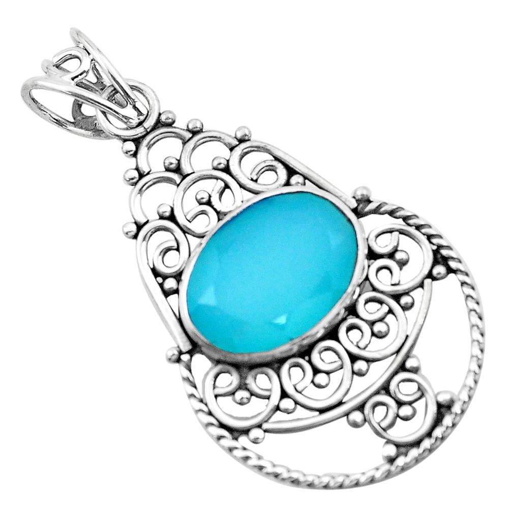 aqua chalcedony 925 sterling silver pendant jewelry p21071