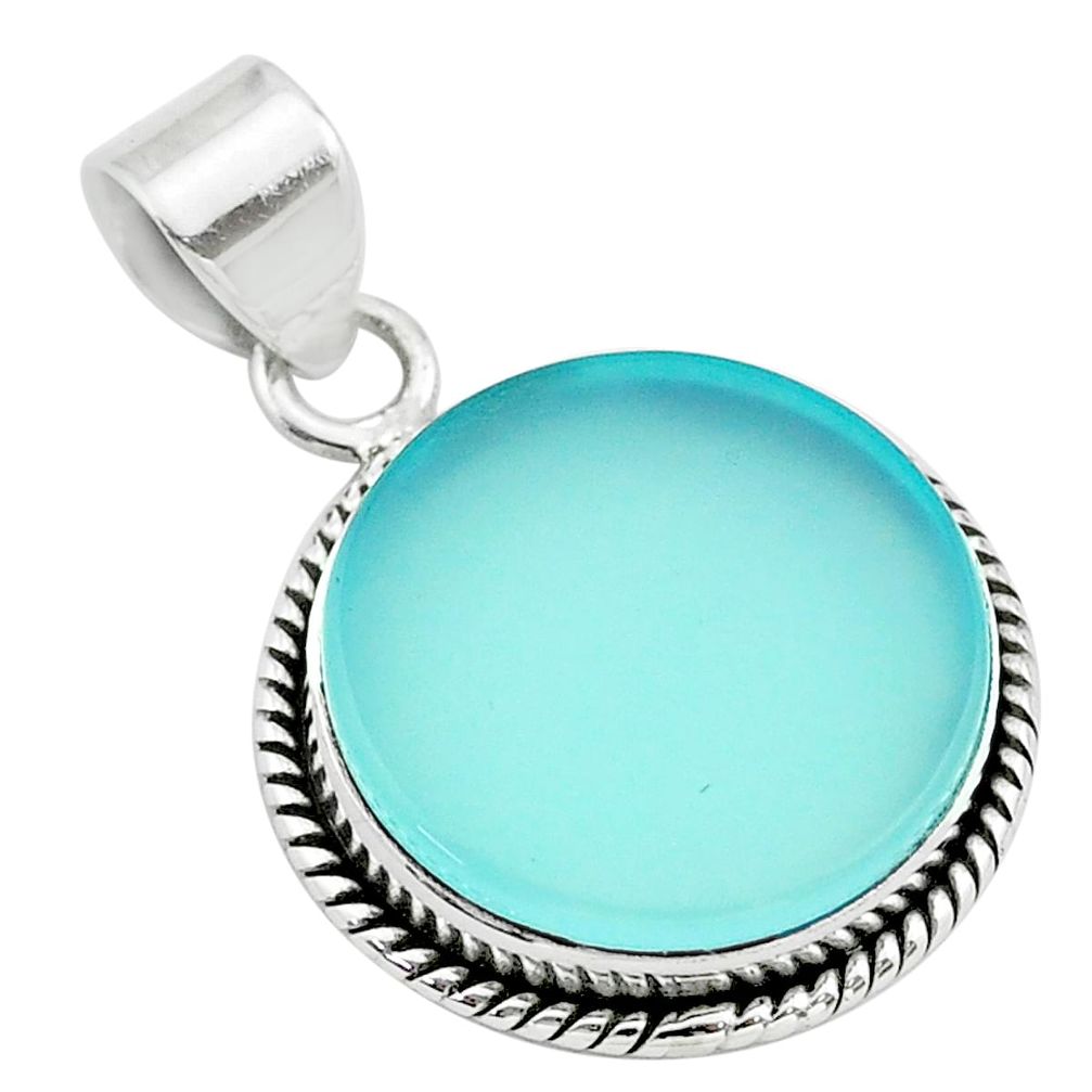 14.23cts natural aqua chalcedony 925 sterling silver pendant jewelry t53801