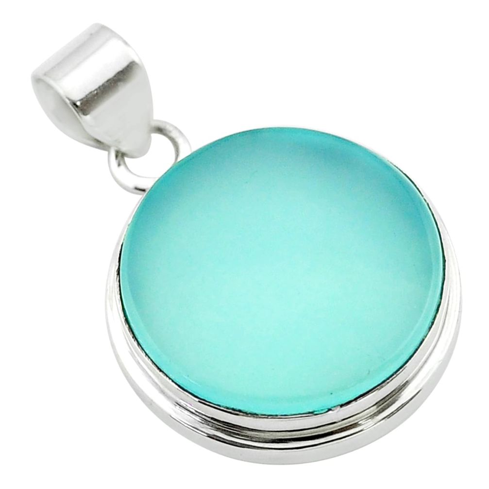 16.46cts natural aqua chalcedony 925 sterling silver pendant jewelry t53804