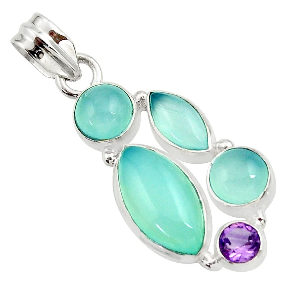  aqua chalcedony amethyst 925 sterling silver pendant d45473