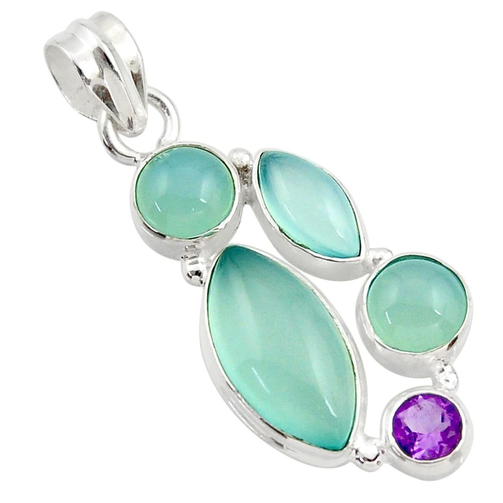  aqua chalcedony amethyst 925 sterling silver pendant d45475