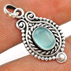 2.05cts natural aqua chalcedony oval 925 sterling silver pendant jewelry t86271
