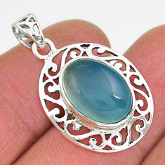 6.36cts natural aqua chalcedony oval 925 sterling silver pendant jewelry y19561
