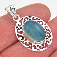 6.10cts natural aqua chalcedony oval 925 sterling silver pendant jewelry y19572