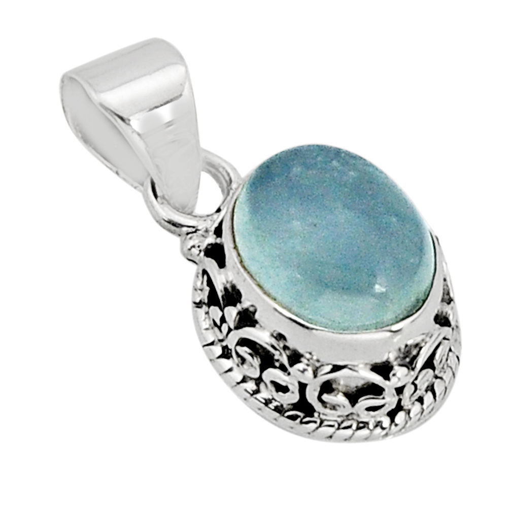 3.91cts natural aqua chalcedony oval 925 sterling silver pendant jewelry y74810
