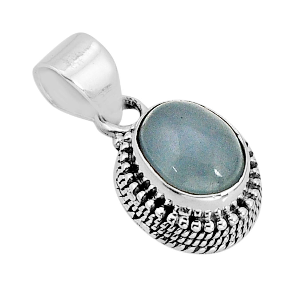 4.07cts natural aqua chalcedony oval 925 sterling silver pendant jewelry y74812