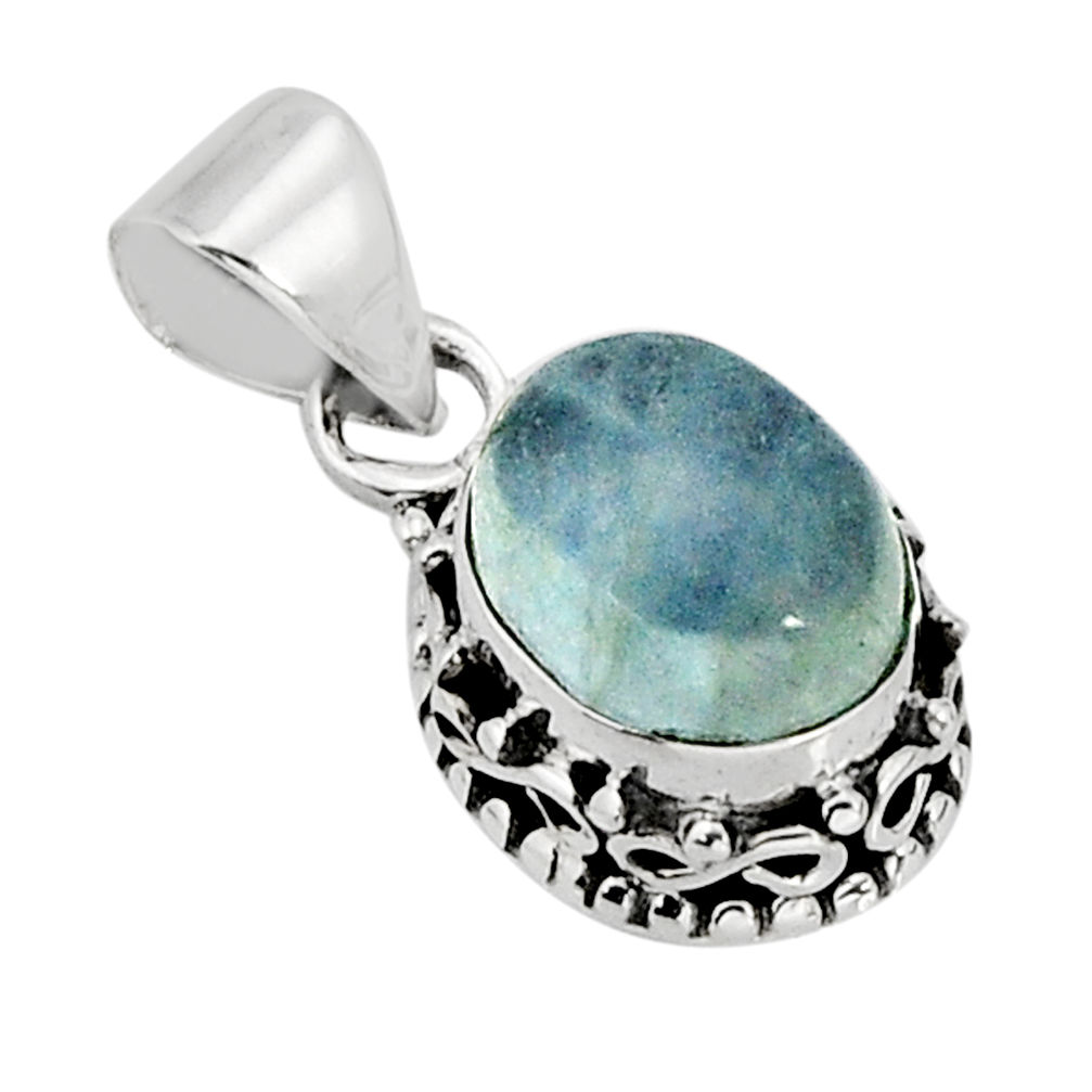 3.73cts natural aqua chalcedony oval 925 sterling silver pendant jewelry y74813