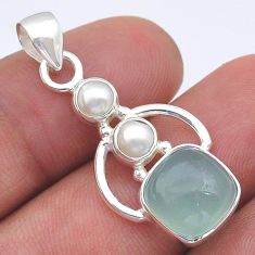 5.71cts natural aqua chalcedony pearl 925 sterling silver pendant jewelry u61759
