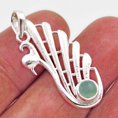 0.96cts natural aqua chalcedony round 925 sterling silver peacock pendant y86203