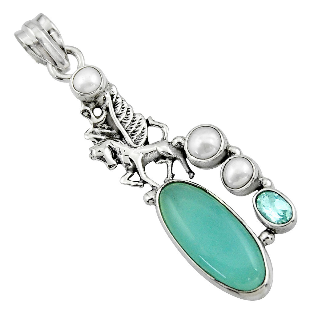 14.53cts natural aqua chalcedony topaz 925 sterling silver pendant r44536